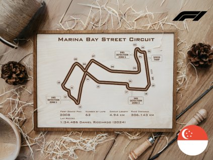 Marina Bay Street Circuit, Singapur, trať Formule 1, velikost A4, s rámečkem