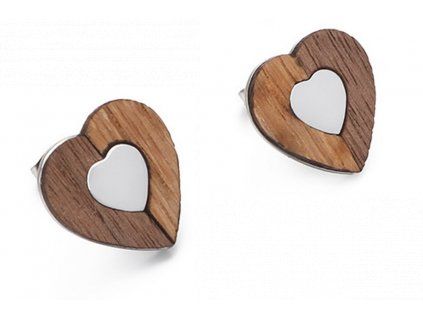 166 drevene nausnice heart silver