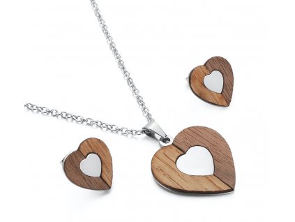 Dřevěné šperky set Heart Silver