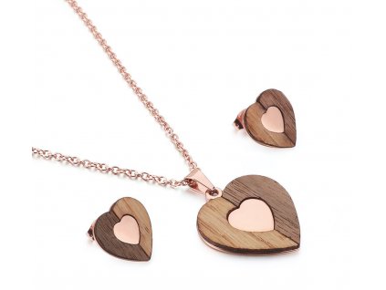 Holzschmuck-set Heart Rose Gold