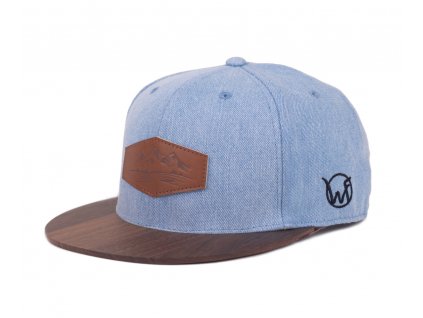 Holz-Snapback walnut blau, cap mit holzschild