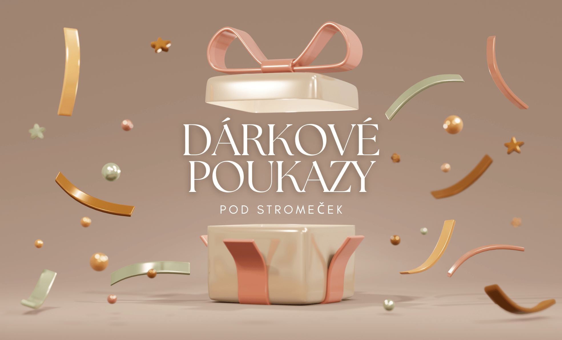 Na Woodify.cz nyní můžete zakoupit dárkové poukazy, ideální volbu pro všechny, kdo chtějí darovat originální a personalizované produkty z kvalitního dřeva. Banner s elegantním dárkovým boxem zvýrazňuje možnost obdarovat blízké volbou z nabídky gravírovaný