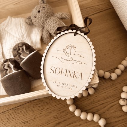 Destička s údaji miminka Woodify Vintage