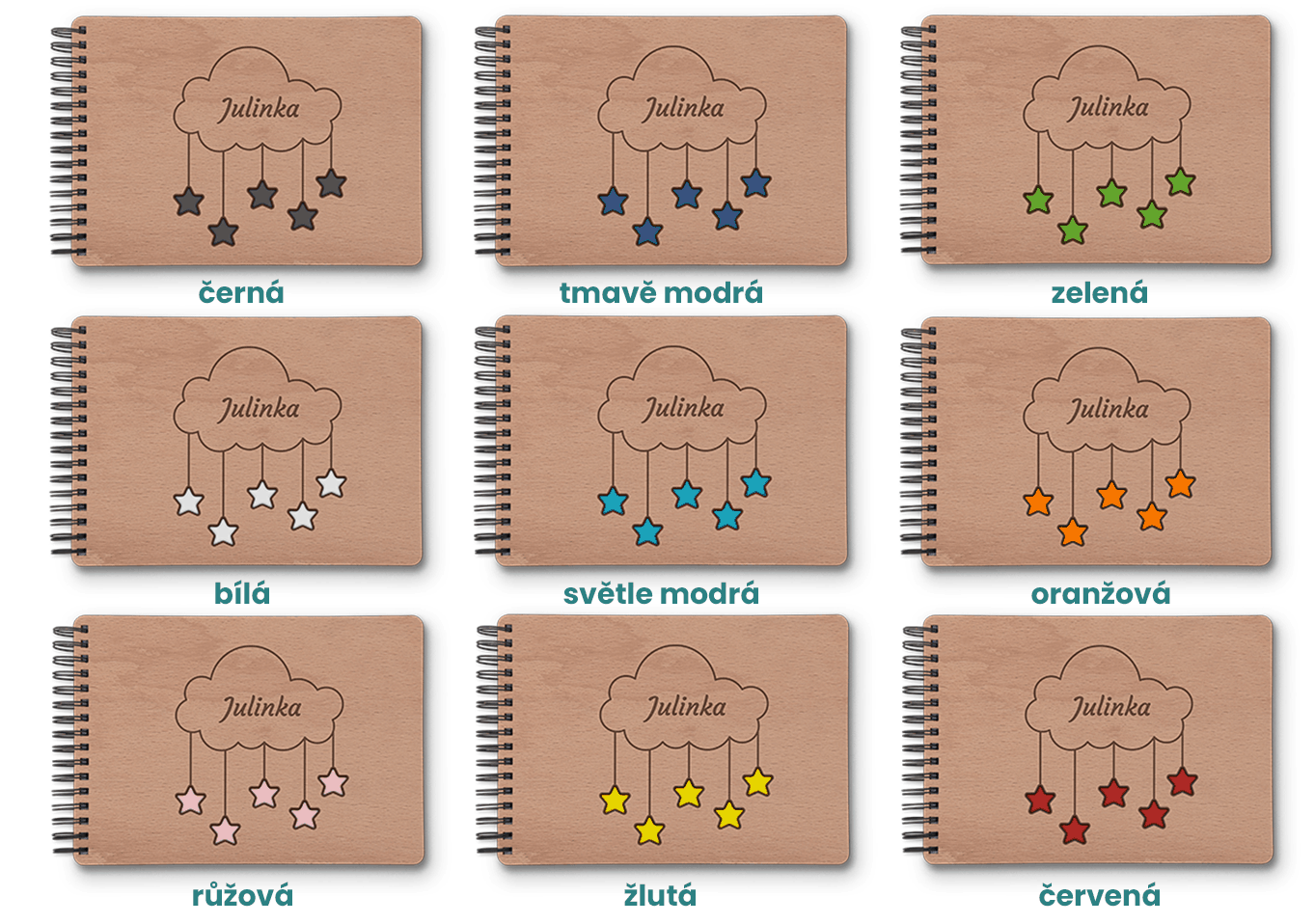 dětské dřevěné fotoalbum Obláček - barvy podkladu