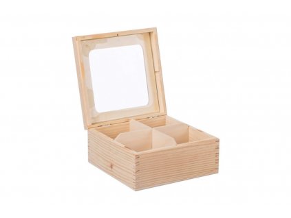 Krabička dřevěná s plexisklem 4 přihrádky