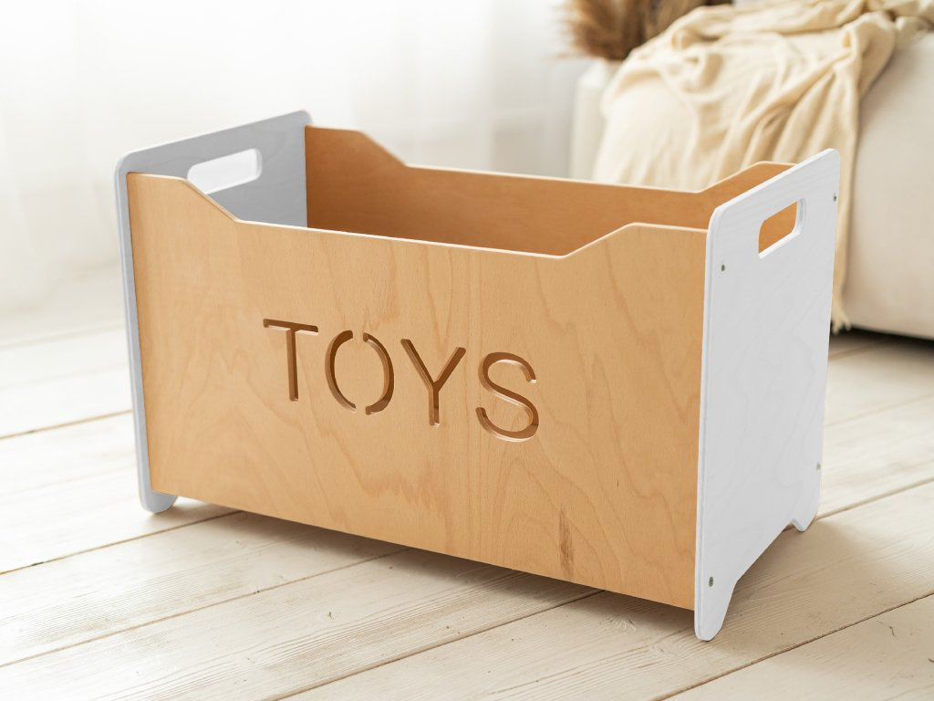 Levně Woodisio Box na hračky TONI Barva: Bílá - transparentní lak, Variant: Maxi
