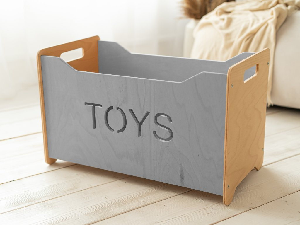 Levně Woodisio Box na hračky TONI Barva: Transparentní lak - šedá, Variant: Maxi