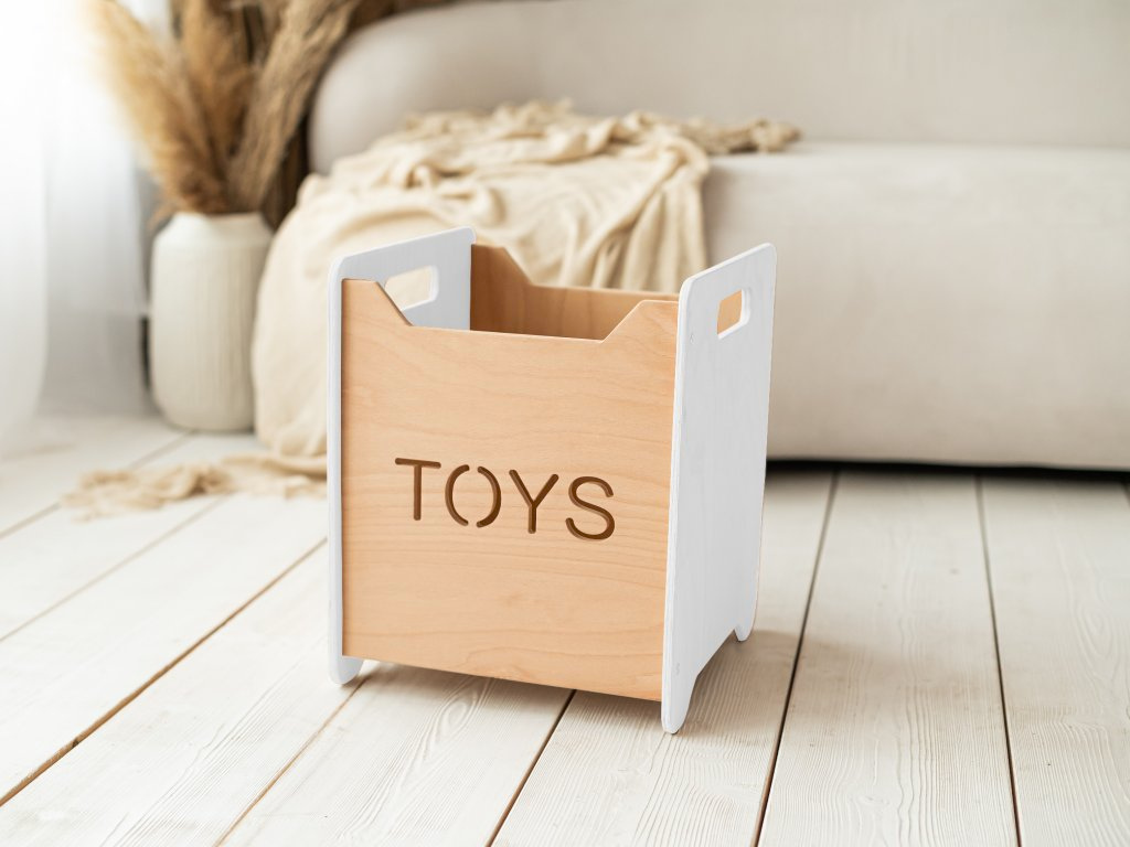 Levně Woodisio Box na hračky TONI Barva: Bílá - transparentní lak, Variant: Mini