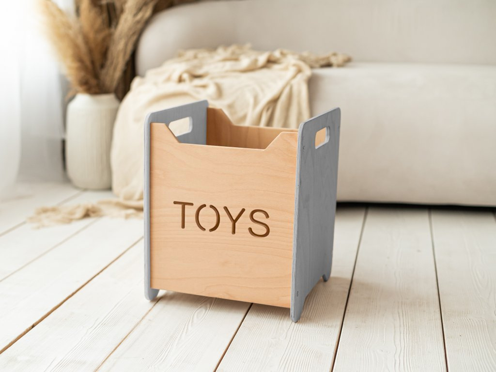 Levně Woodisio Box na hračky TONI Barva: Šedá - transparentní lak, Variant: Mini