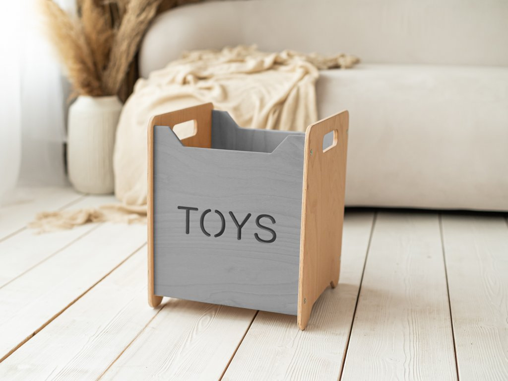 Levně Woodisio Box na hračky TONI Barva: Transparentní lak - šedá, Variant: Mini