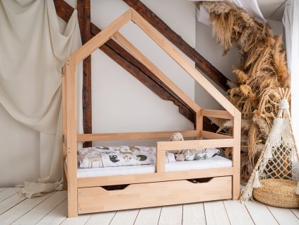 Domčeková posteľ NELA PLUS (Farba Tranparentný matný lak, Veľkosť S úložným priestorom, Variant 160 x 80)