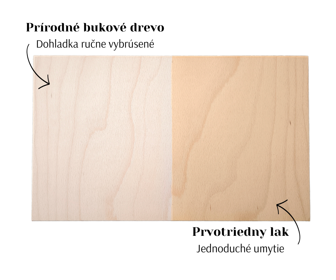 Vizuálny rozdiel medzi prirodzene neošetreným drevom a lakovaným produktom