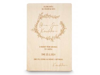 Dřevěné svatební oznámení VĚTVIČKA