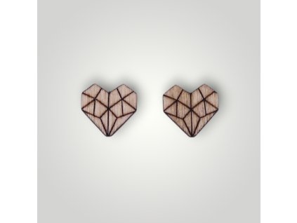 Dřevěné náušnice Geometrické srdce – minimalistický valentýnský motiv, ruční výroba z březové překližky, titanové hypoalergenní puzety | WoodLab