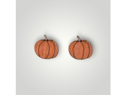 Dřevěné náušnice Dýně – tradiční halloweenský motiv, titanové hypoalergenní puzety | WoodLab