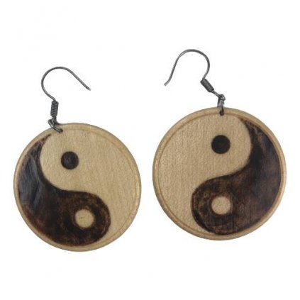 Dřevěné náušnice Yin and Yang