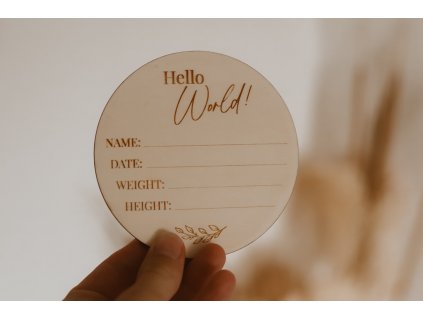 Dřevěný milník k narození miminka - Hello World