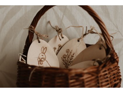 Sada dřevěných vajíček - Zajíčci a jarní kvítí