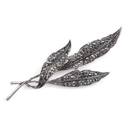 Brosche mit geschliffenen Steinchen Blätter (Varianta Nickel schwarz, Balení 1 Stück)