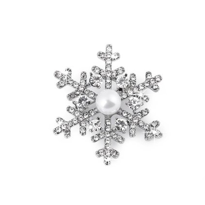Brosche mit geschliffenen Steinchen und Perle Schneeflocke (Varianta Crystal Platine, Balení 1 Stück)