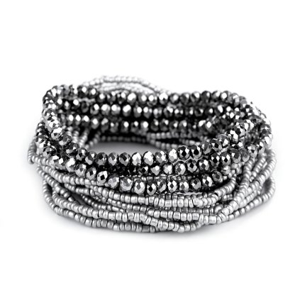 Elastische Armbänder mit Rocailles und geschliffenen Perlen - 18 Stk. Set (Varianta 1 Silber, Balení 1 Set)