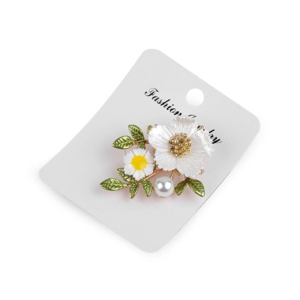 Brosche mit Perle Blumen (Varianta weiß Perlen-Farbe, Balení 1 Stück)