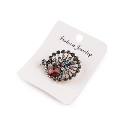 Brosche mit geschliffenen Steinchen Pfau (Varianta Amarant, Balení 1 Stück)