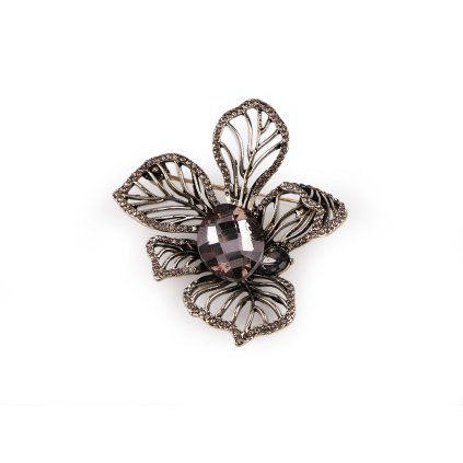 Brosche mit geschliffenen Steinchen und Stein (Varianta 1 Anthrazit Dunkelsilber, Balení 1 Stück)