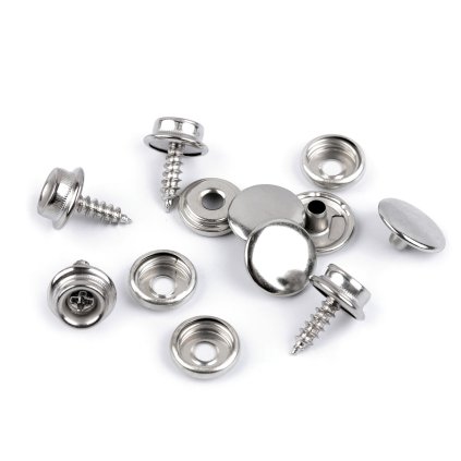 Metalldruckknöpfe zum Verschrauben Ø 15 mm (Varianta Nickel, Balení 50 Set)