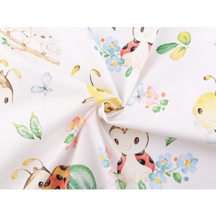 Baumwollstoff/Leinen Marienkäfer, Biene (Varianta (882) weiß, Balení 1 m)