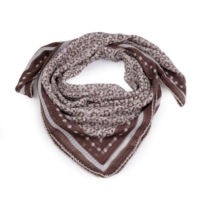 Tuch mit Blumen und Häkelkante 85 x 85 cm (Varianta 1 braun weiß, Balení 1 Stück)