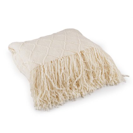 Strickdecke/Überwurf mit Fransen, 130 x 155 cm (Varianta 1 hell-créme, Balení 1 Stück)