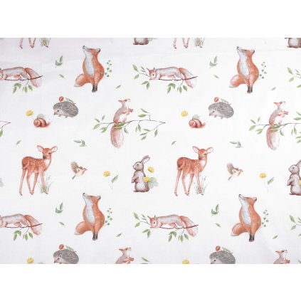 Baumwollstoff/Leinen Waldtierchen (Varianta (75) weiß, Balení 1 m)