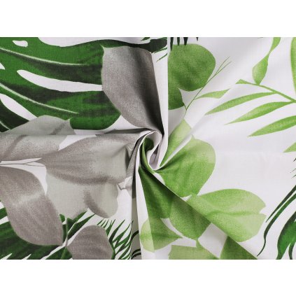 Baumwollstoff/Leinwand Pflanzen/Blätter (Varianta (1812) weiß grün, Balení 1 m)