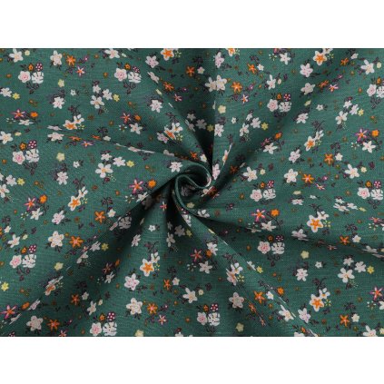 Baumwollstoff/Leinwand mit lockerer Bindung kleine Blümchen (Varianta 2 grün, Balení 1 m)