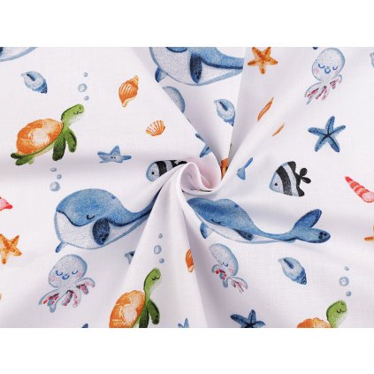 Baumwollstoff/Leinwand Meereswelt (Varianta (941) weiß, Balení 1 m)