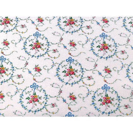 Baumwollstoff/Leinwand Blumenkränze (Varianta weiß, Balení 1 m)