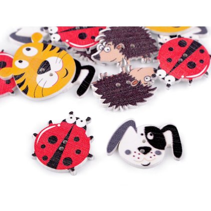 Holzknopf dekorativ Tiere – Hund, Igel, Tiger (Varianta 1 weiß Hund, Balení 10 Stück)