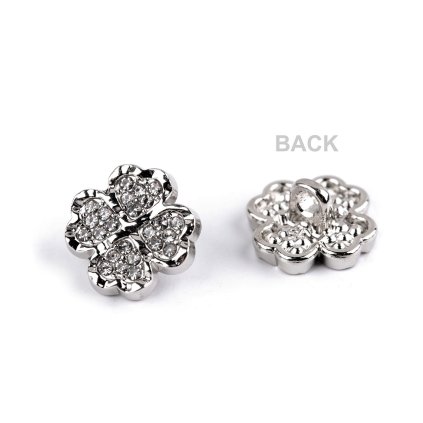 Metallknopf Vierblatt mit Steinchen, Größe 20" (Varianta Silber Kristall, Balení 5 Stück)