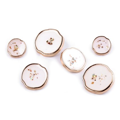 Metallknopf mit AB-Perlmutt in Harz, Größe 24"; 32"; 36" (Varianta 2 (32") weiß gold, Balení 5 Stück)