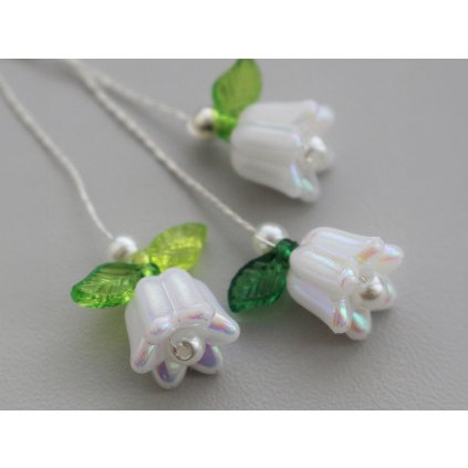 Kunststoffperlen mit AB-Effekt Glockenblume/Rock, 12 x 14 mm (Varianta perlmutt-weiß AB, Balení 20 Stück)