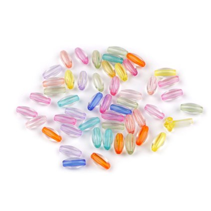 Transparente Kunststoffperlen mit farbigem Durchzug, 6 x 12 mm, Oval (Varianta Mix, Balení 20 g)