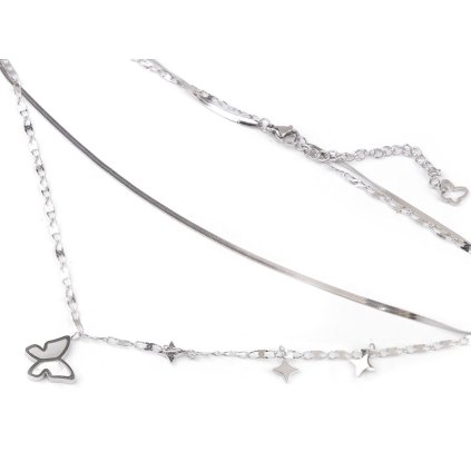 Halskette aus Edelstahl, Doppel-Schmetterling mit Perlmutt (Varianta silber, Balení 1 Stück)