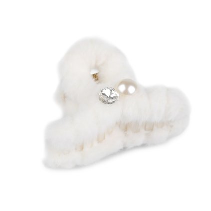 Pelz-Haarklammer mit Perle und geschliffenem Stein (Varianta 1 créme sehr hell, Balení 1 Stück)