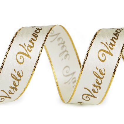 Weihnachten Satinband Veselé Vánoce Breite 20 mm (Varianta 2 hell-créme gold, Balení 18 m)