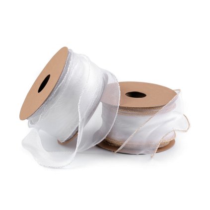 Organzaband mit Perlglanz und Lurex, Breite 50 mm (Varianta 1 weiß silber, Balení 22.5 m)