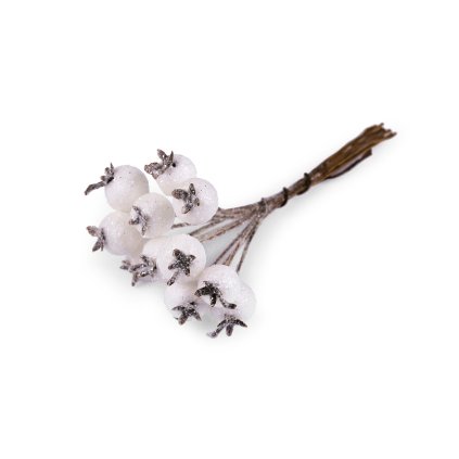 Künstliche Vogelbeere mit Glitter auf Draht (Varianta 1 weiß, Balení 12 Stück)