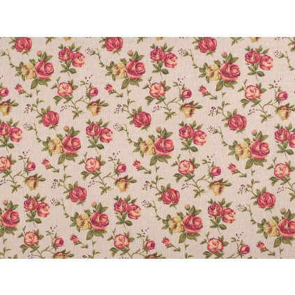 Baumwollstoff/Leinenimitat Meterware gröber, Rosen (Varianta naturfarbe, Balení 1 m)
