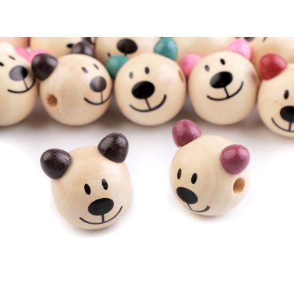 Holzkopf Holzperle Teddybär Ø24 mm (Varianta Mix Nr. 2, Balení 10 Stück)