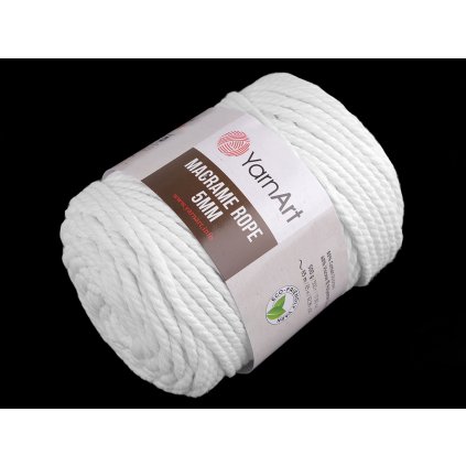 Baumwollstrickgarn Macrame Rope, Ø 5 mm, 500 g, entwirbar (Varianta 1 (751) weiß, Balení 1 Stück)